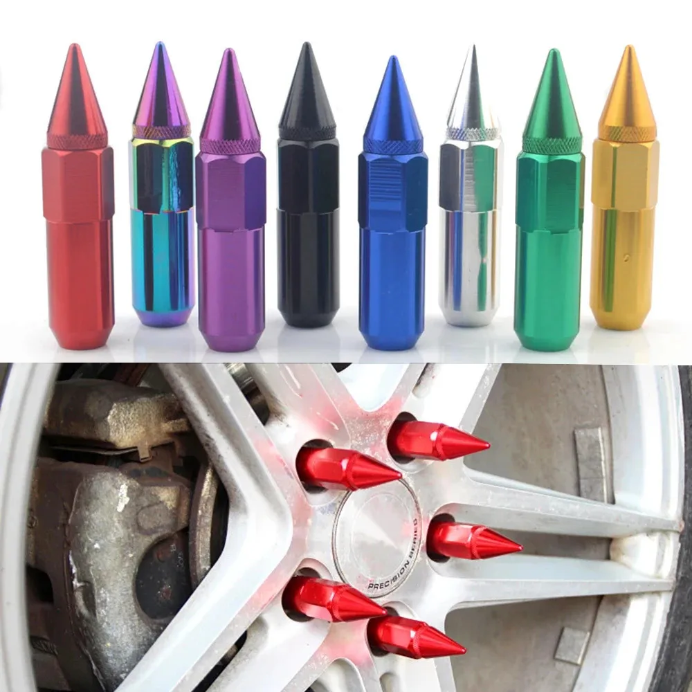 Color Name: Red, Specifications: M12x1.25 - 20pcs 8 Colors Car Accessories Wheel Nuts M12x1.5 M12x1.25 Aluminum 60mm Extended Tuner Spike Lug Nuts For Cadillac Lincoln