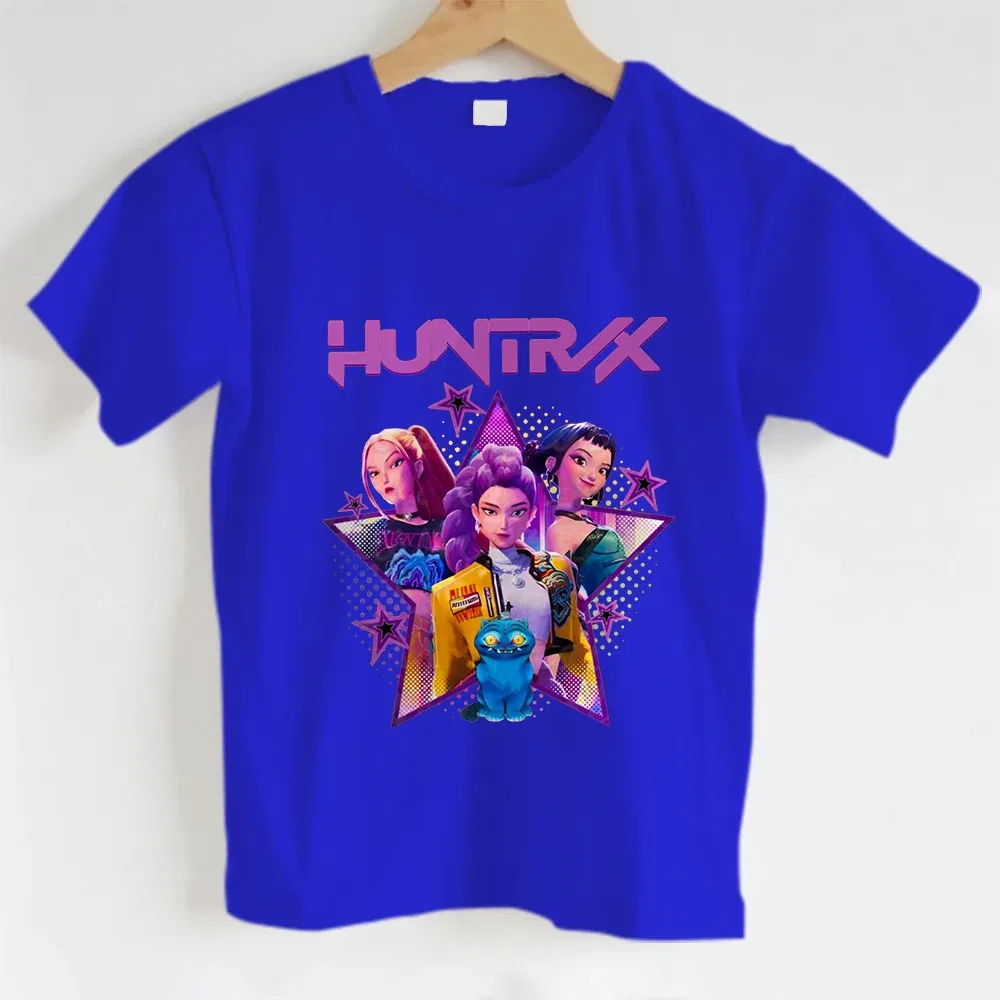 Color: Gold, Kid Size: 4T - KPOP Hunters Anime series pattern Girl T-shirt, Huntrix girl Group cute T-shirt