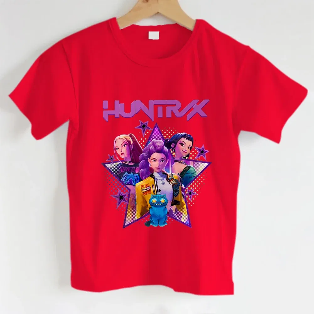 Color: Gold, Kid Size: 4T - KPOP Hunters Anime series pattern Girl T-shirt, Huntrix girl Group cute T-shirt