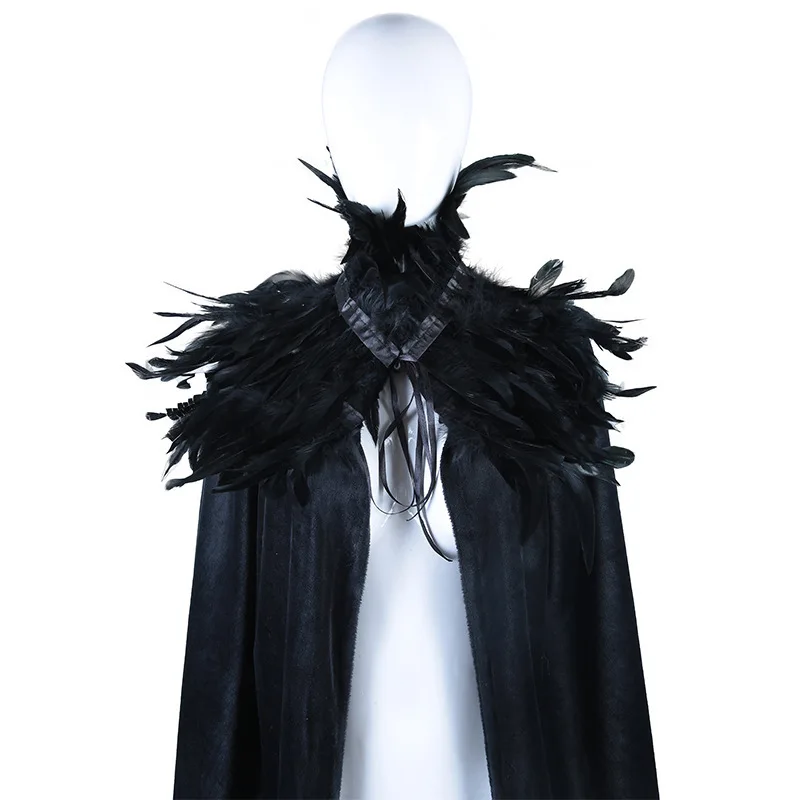 Color: Rose Red - Feather Shawl With  Elegant Gothic Style Cloak With Soft Feathers Perfect For Halloween Or Cosplay