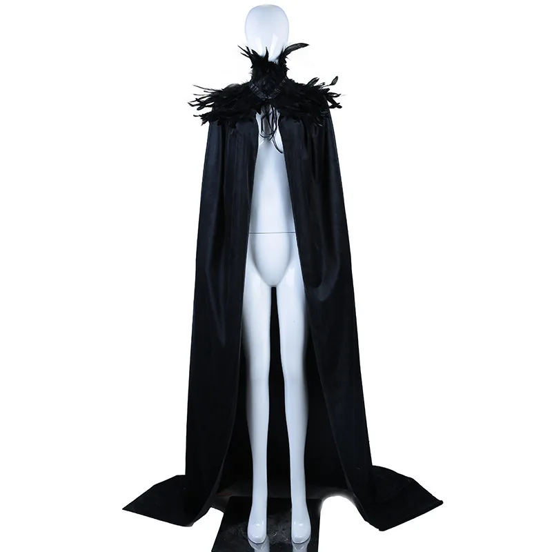 Color: Rose Red - Feather Shawl With  Elegant Gothic Style Cloak With Soft Feathers Perfect For Halloween Or Cosplay