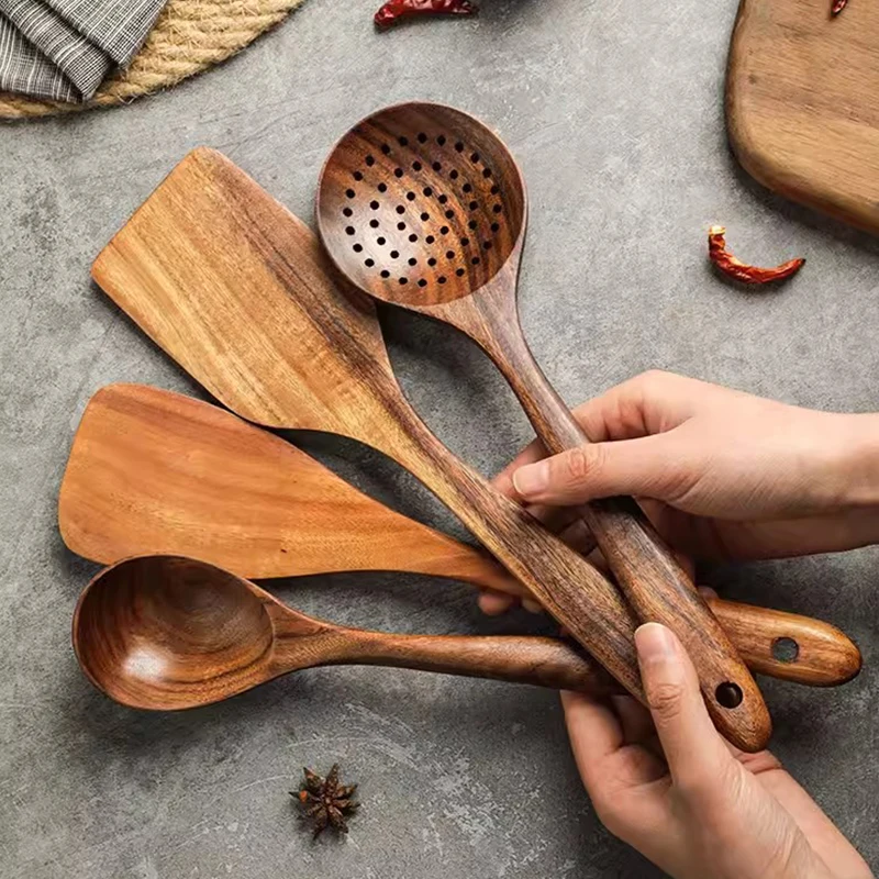 Color: plum - Teak Wooden Spatulas Kitchen Utensils Cooking Utensil Eco-Friendly Wood Spatula for Non Stick Cookware