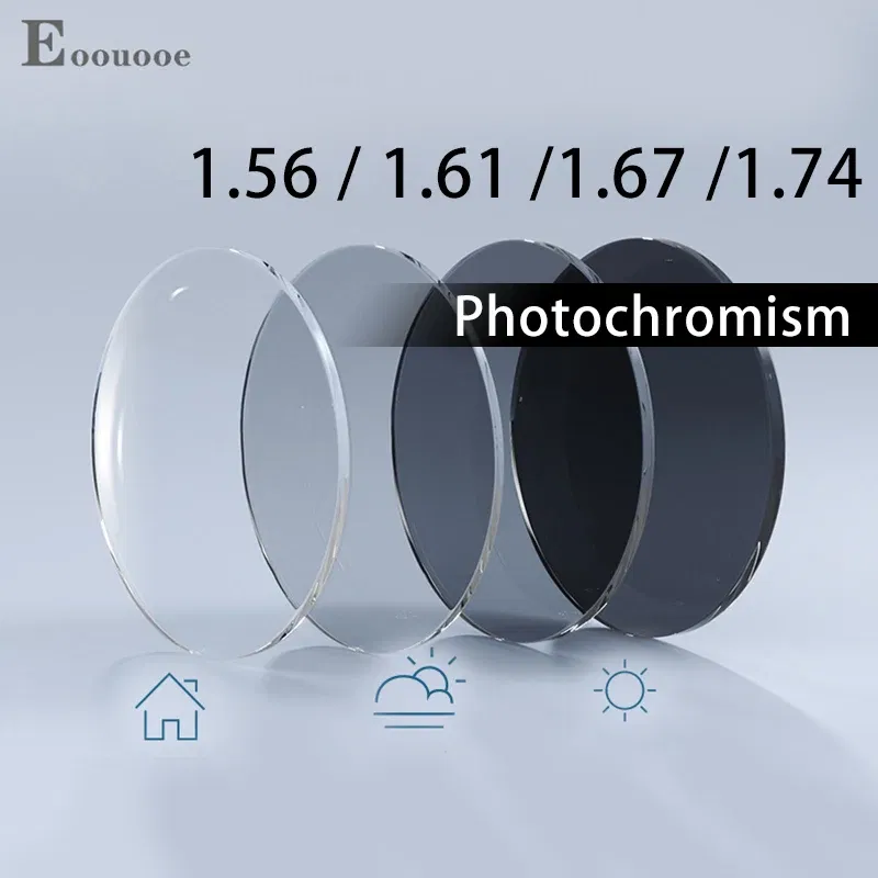 Lenses Color: black, Lens Index: 1.67 - Photochromism Gray Brown 1.56 1.61 1.67 Index Aspheric Lenses UV-proof Myopia Hyperopia Outdoor Prescription Sun Optics Glasses