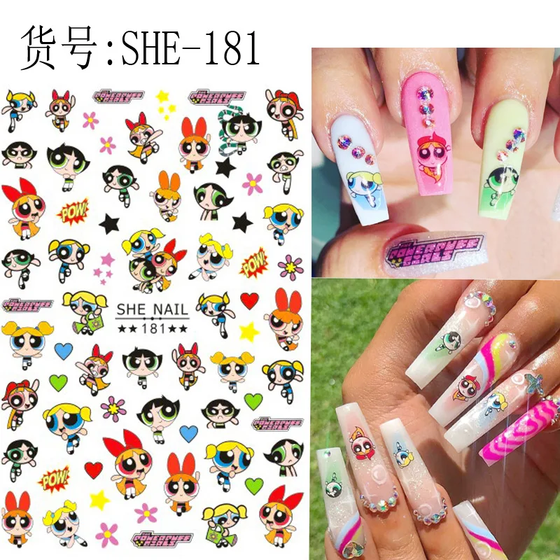 Color: Army Green - 1PCS Big Eyes Girl 3D Adhesive Nail Art Sticker Pikachu Lilo and Stitch Cartoon Nail Sticker Nail Decal Nail Art Decoration