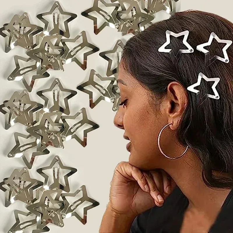 Color: PURPLE - 10/25/50/100/200pcs Sliver Y2K Star BB Hair Clips for Girl Metal Snap Hairpins Barrettes Women Filigree Styling Hair Accessorie