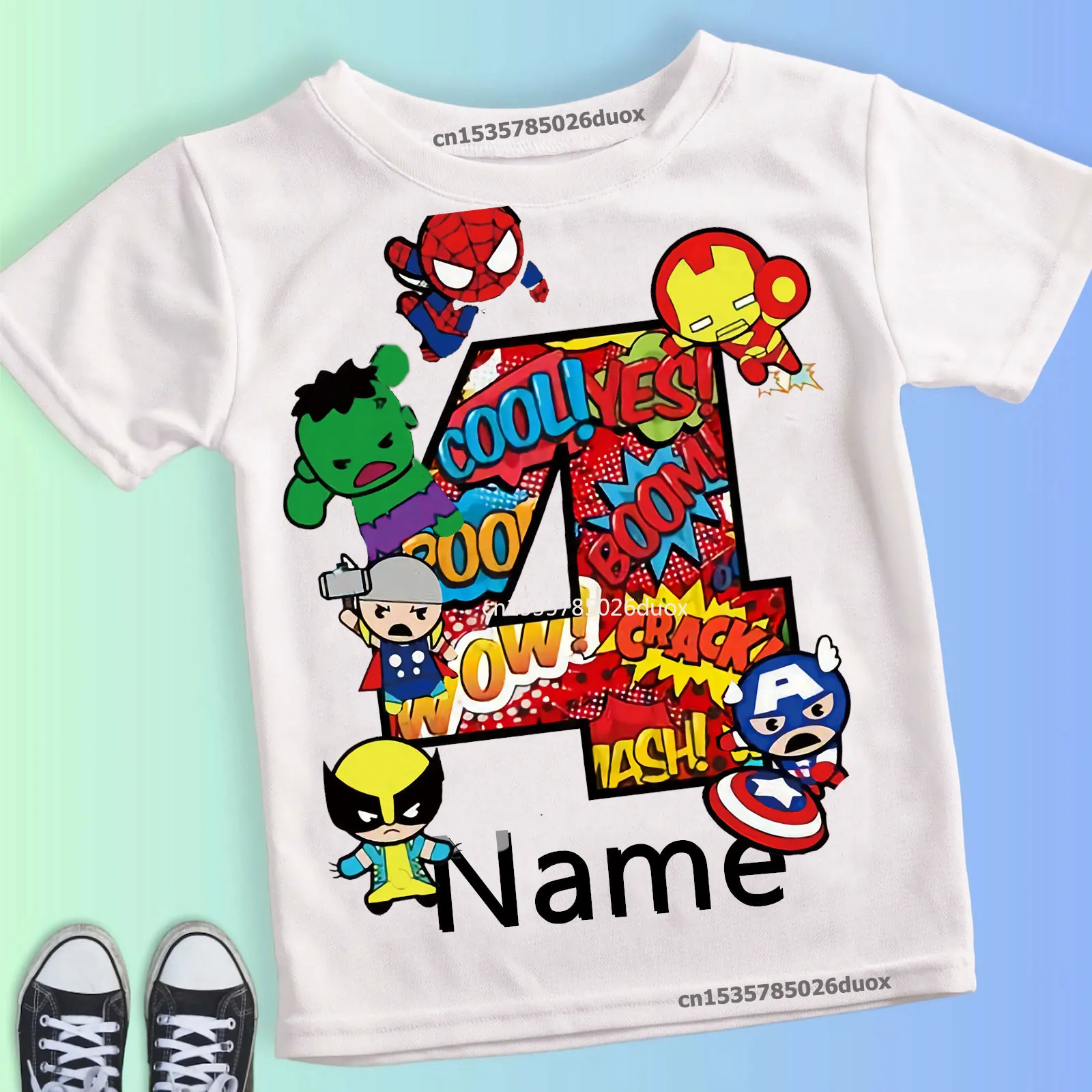 Color: SKY BLUE, Kid Size: 8T - Summer 2024 3 4 5 6 7 8 9 Marvel SuperHero Birthday Girl Short Sleeved T-shirt The Avengers Personalize Name Birthday Boy Shirt