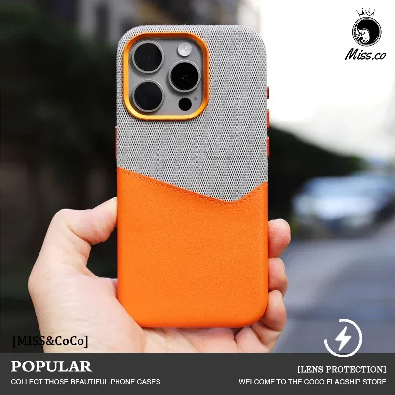 Color: Beige, Material: Plastic - Card Holder MagSafe Leather Phone Case For iPhone 14 16 Pro Max 13 15 Pro 12 Pocket Wireless Charging Alloy Lens Hit Color Cover