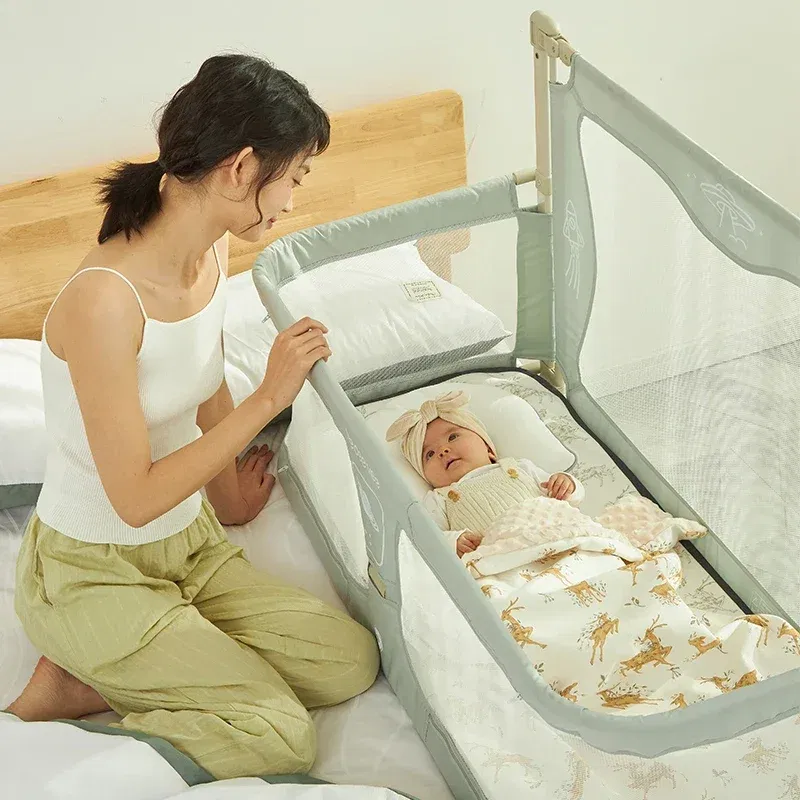 Color: Blue, Ships From: CHINA - IMBABY Baby Safety Barrier Liftable Protective Side Bed 3 in 1 Baby Crib Portable Bed Rail Guard Sleeping Space for Baby Nest