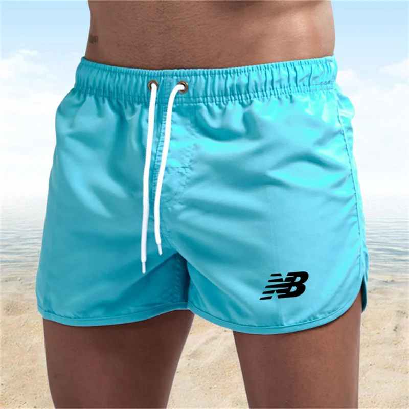 Color: Sky blue, Size: L - Letter B Summer men's luxury beach pants clothing quick dry gym jogging sexy shorts vacation casual swimming trunks