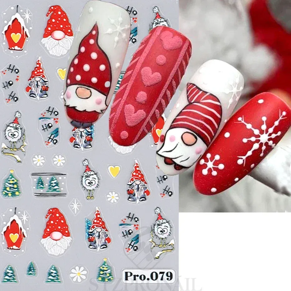Color: Tran-Yellow - 5D Embossed Elk Nail Art Sticker Cute Christmas Winter Santa Claus Snowflake Gingerbread Man Engraved Slider Manicure Decoration