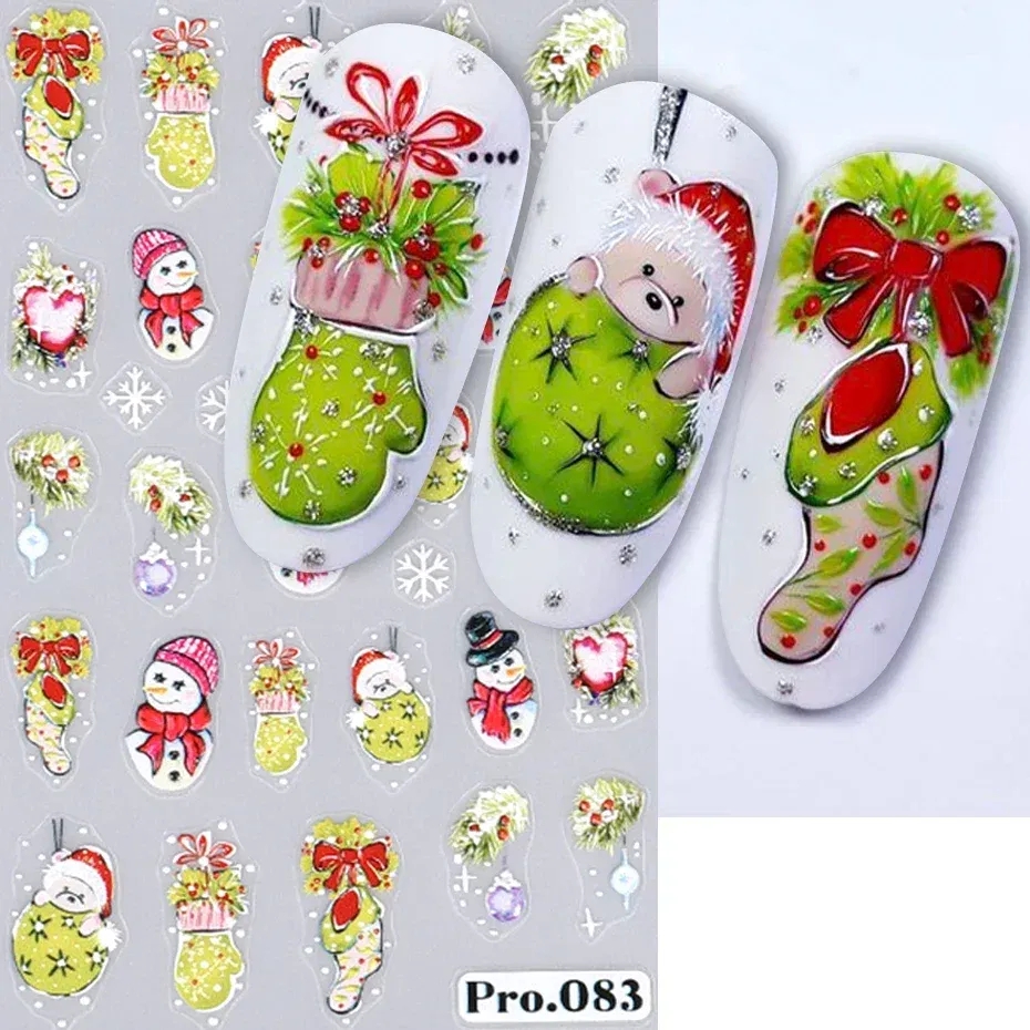 Color: Tran-Yellow - 5D Embossed Elk Nail Art Sticker Cute Christmas Winter Santa Claus Snowflake Gingerbread Man Engraved Slider Manicure Decoration