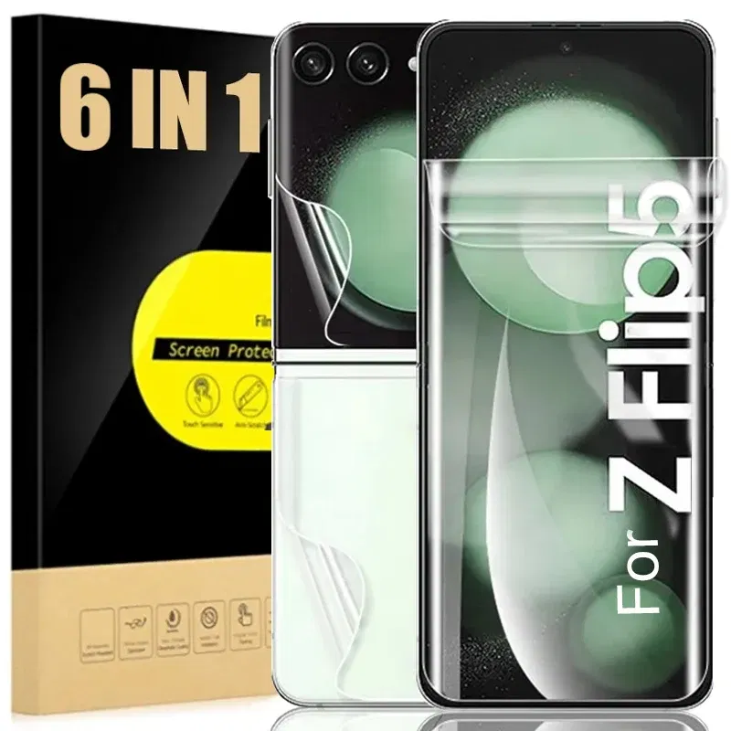 Color: Yellow - For Samsung Galaxy Z Flip 5 Z Flip5 5G Phone Screen Protectors Front Back Inner HD Soft Hydrogel Film Anti-Scratch Protection