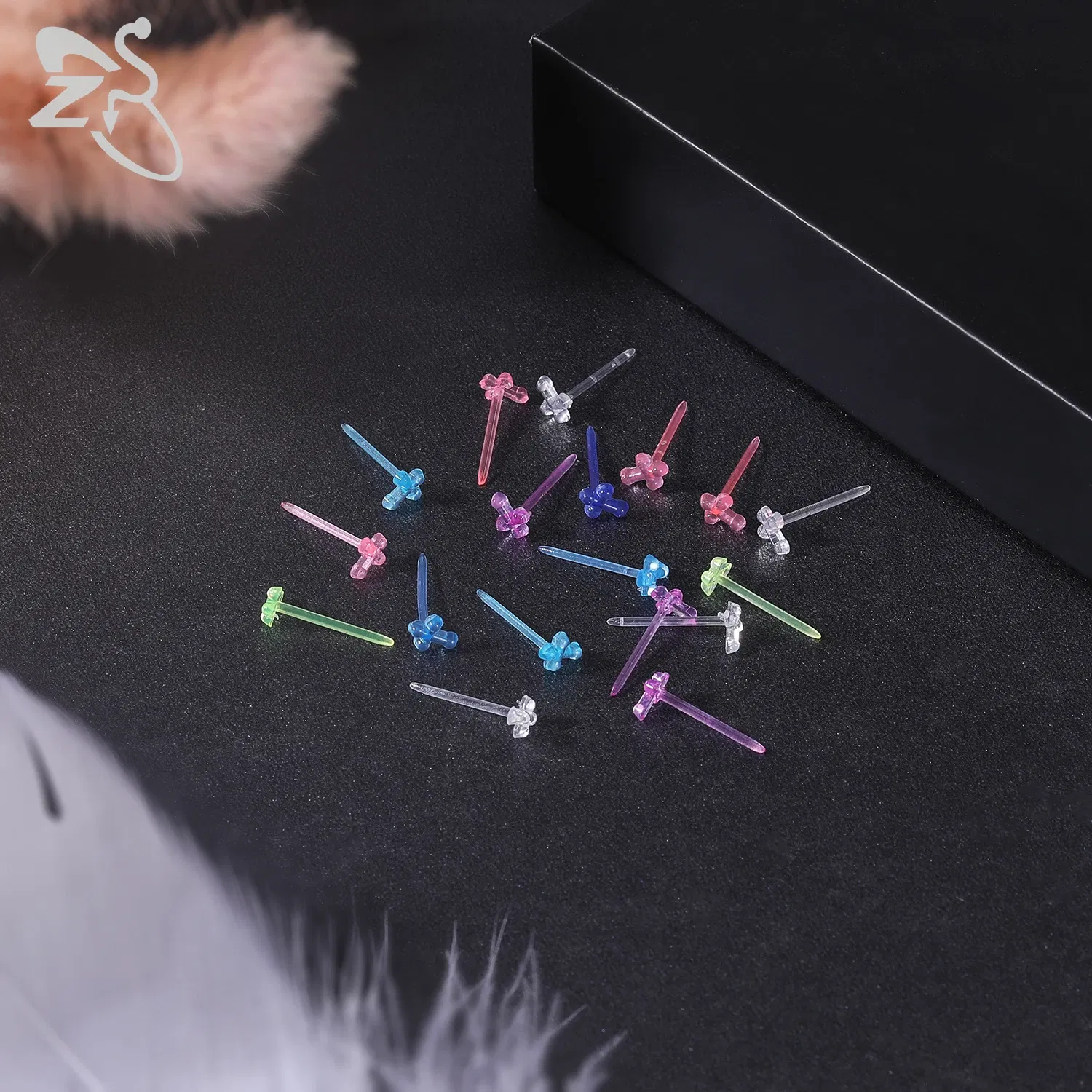 Metal Color: Rhodium Plated - ZS 10-50pcs/lot Colorful Acrylic Stud Earring Invisible Transparent Anti-allergy Ear Pin 20G Star Ball Curing Ear Hole Retainer