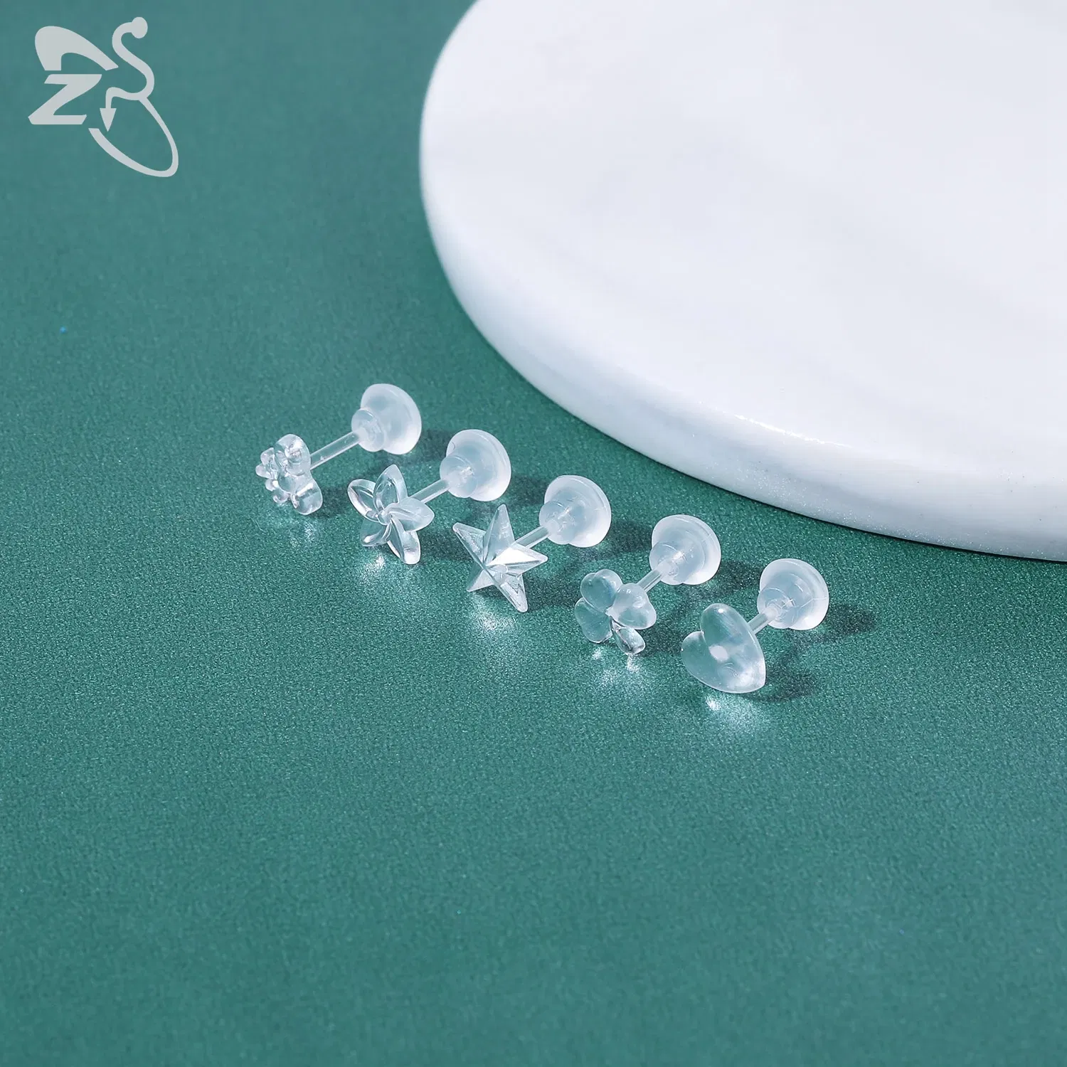 Metal Color: Rhodium Plated - ZS 10-50pcs/lot Colorful Acrylic Stud Earring Invisible Transparent  Anti-allergy Ear Pin 20G Star Ball Curing Ear Hole Retainer