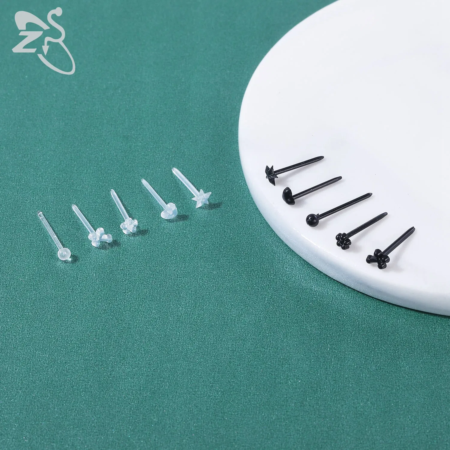 Metal Color: Rhodium Plated - ZS 10-50pcs/lot Colorful Acrylic Stud Earring Invisible Transparent Anti-allergy Ear Pin 20G Star Ball Curing Ear Hole Retainer