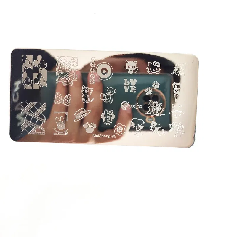 Color: Orange - Cute Cartoon Animal Nail Stamping Plates Cartoon Cat Mermaid Girl Gragon Brand Image Stainless Steel Stencil Nail Art Template