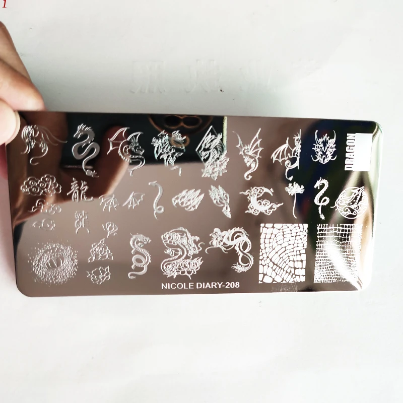 Color: Orange - Cute Cartoon Animal Nail Stamping Plates Cartoon Cat Mermaid Girl Gragon Brand Image Stainless Steel Stencil Nail Art Template