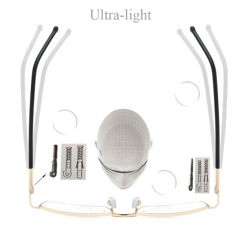 Frame Color: black, Eye Prescription: +400 - Smart zoom Multifocal Reading Glasses Men Women Progressive Anti Blue Ray UV Protect Hyperopia Glasses Half Frame Metal Titanium
