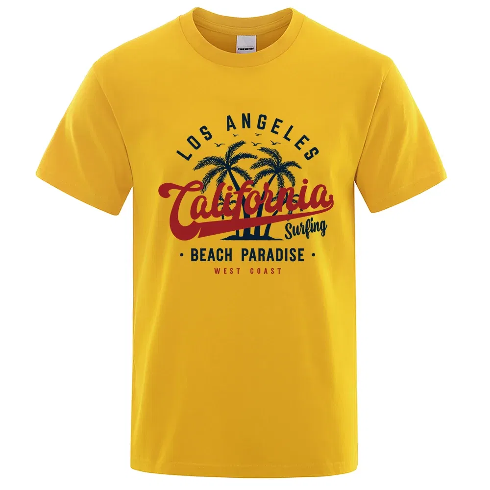 Color: green, Size: XXXL - Los Angeles California Beach Paradise Men Tops Fashion Crewneck T Shirt Cotton Summer T-Shirt Breathable Oversize Clothes