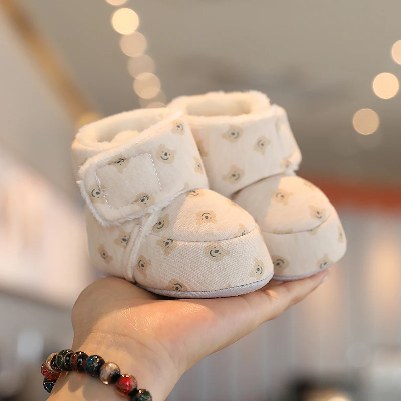 Color: Dark Grey, Baby Age: 7-12 Months - Winter New Cute Cartoon Baby Booties Boy Girl Boots Cotton Soft-Sole Non-Slip Warm Toddler First Walkers Infant Crib Shoes