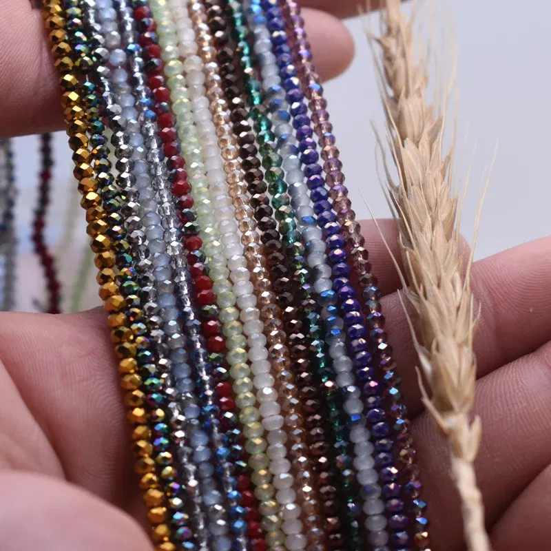 Color: Light Pink - Shining Red Purple White color 2*2mm 160pcs Rondelle Austria faceted Crystal Glass Beads Loose Spacer Beads for Jewelry Making