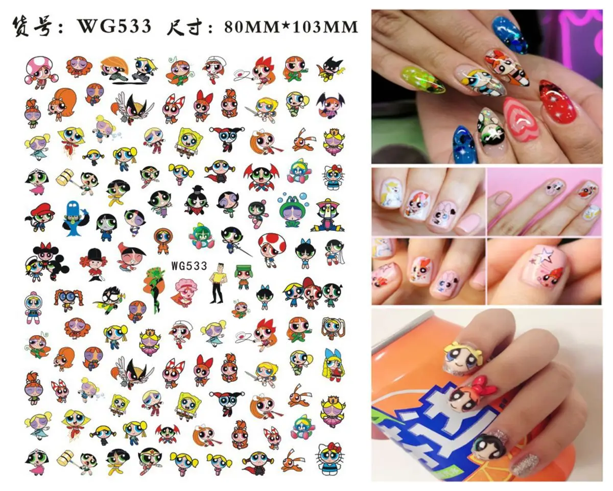 Color: Dark Red - 1PCS Big Eyes Girl 3D Adhesive Nail Art Sticker Pikachu Lilo and Stitch Cartoon Nail Sticker Nail Decal Nail Art Decoration