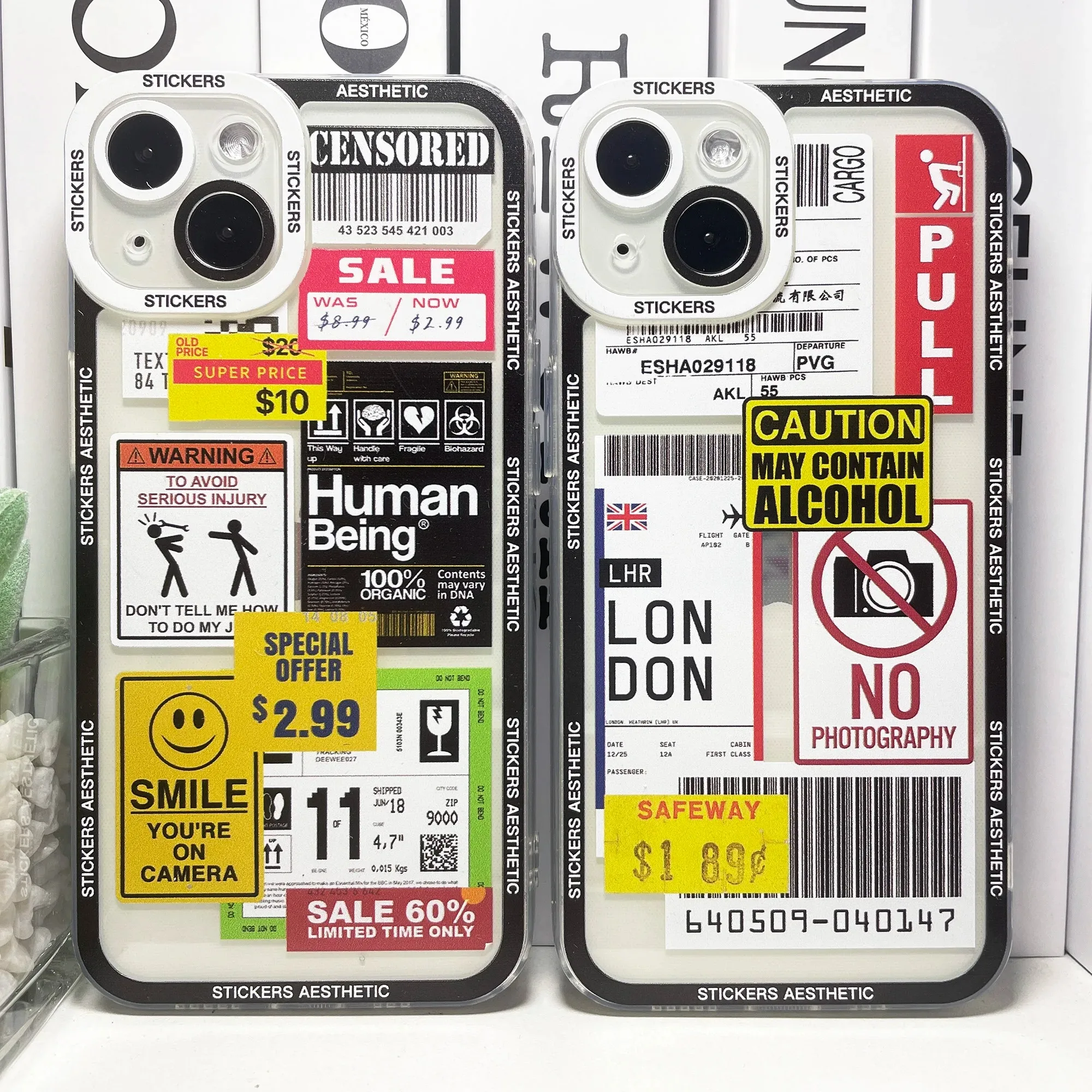 Color: Blue, Material: Vinyl - Mix Labels Collage Stickers Aesthetic Phone Case For Samsung Galaxy S10 S20 S21 S22 S23 S24 FE Plus Ultra Note 20