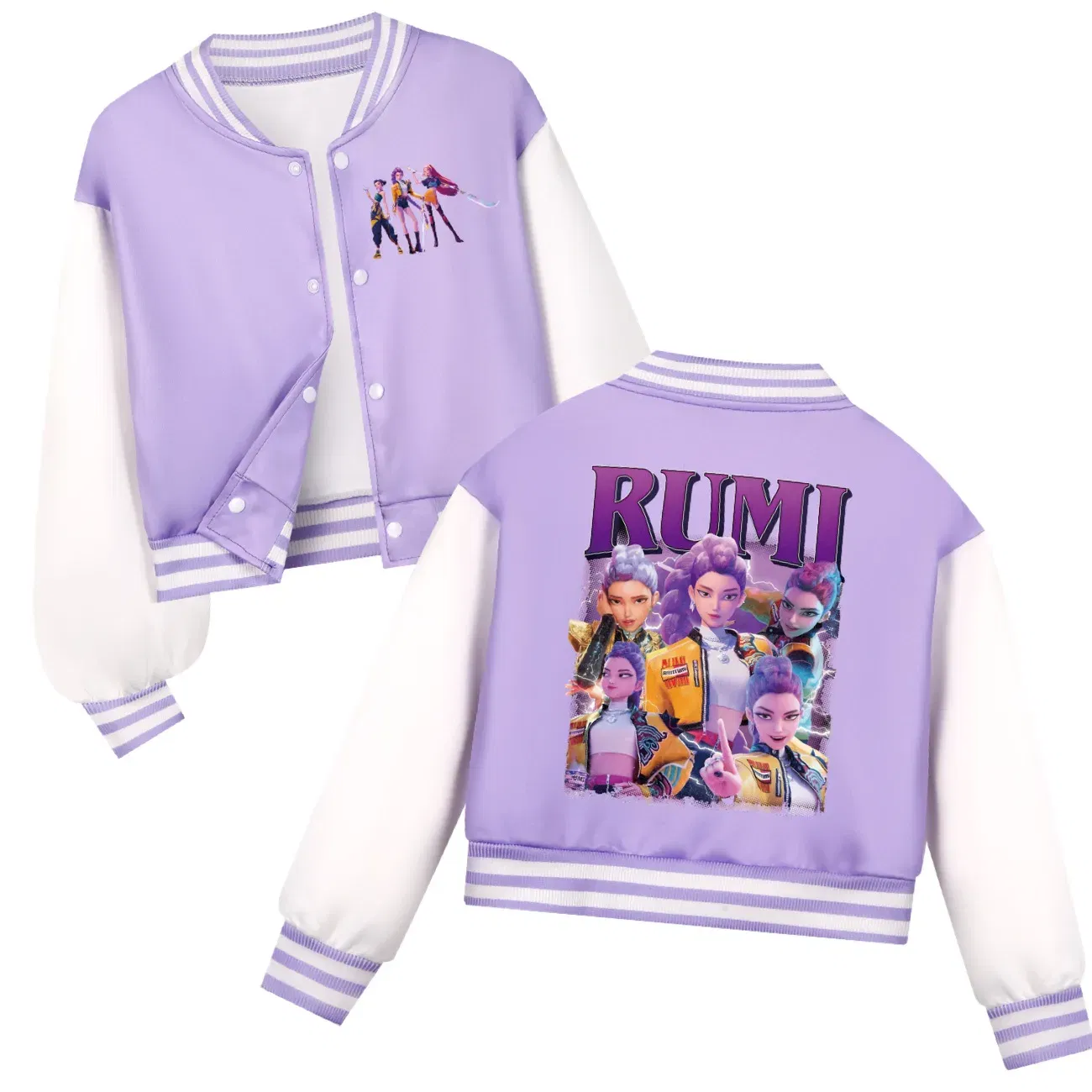 Color: WHITE, Kid Size: 5 - Kids KPop Demon Hunters Huntrix Clothes Boys Baseball Uniform Spring Autumn  Girls Baby Casual Hoodies Children Costume