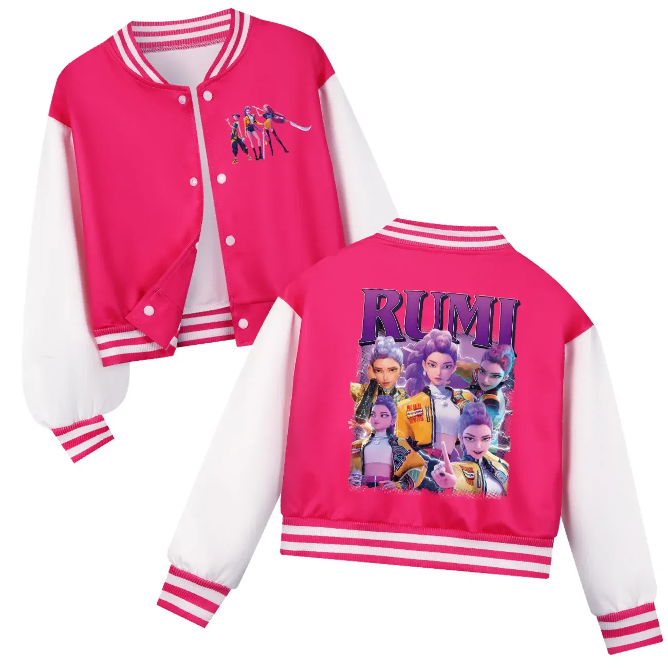 Color: WHITE, Kid Size: 5 - Kids KPop Demon Hunters Huntrix Clothes Boys Baseball Uniform Spring Autumn  Girls Baby Casual Hoodies Children Costume