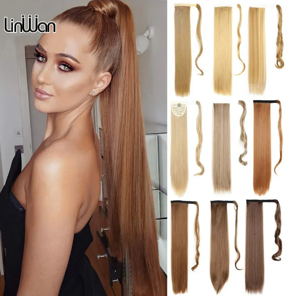 Color: #6 - LINWAN Synthetic Long Straight Wrap Around Clip In Ponytail Hair Extension Heat Reistan Pony Tail Fake Hair