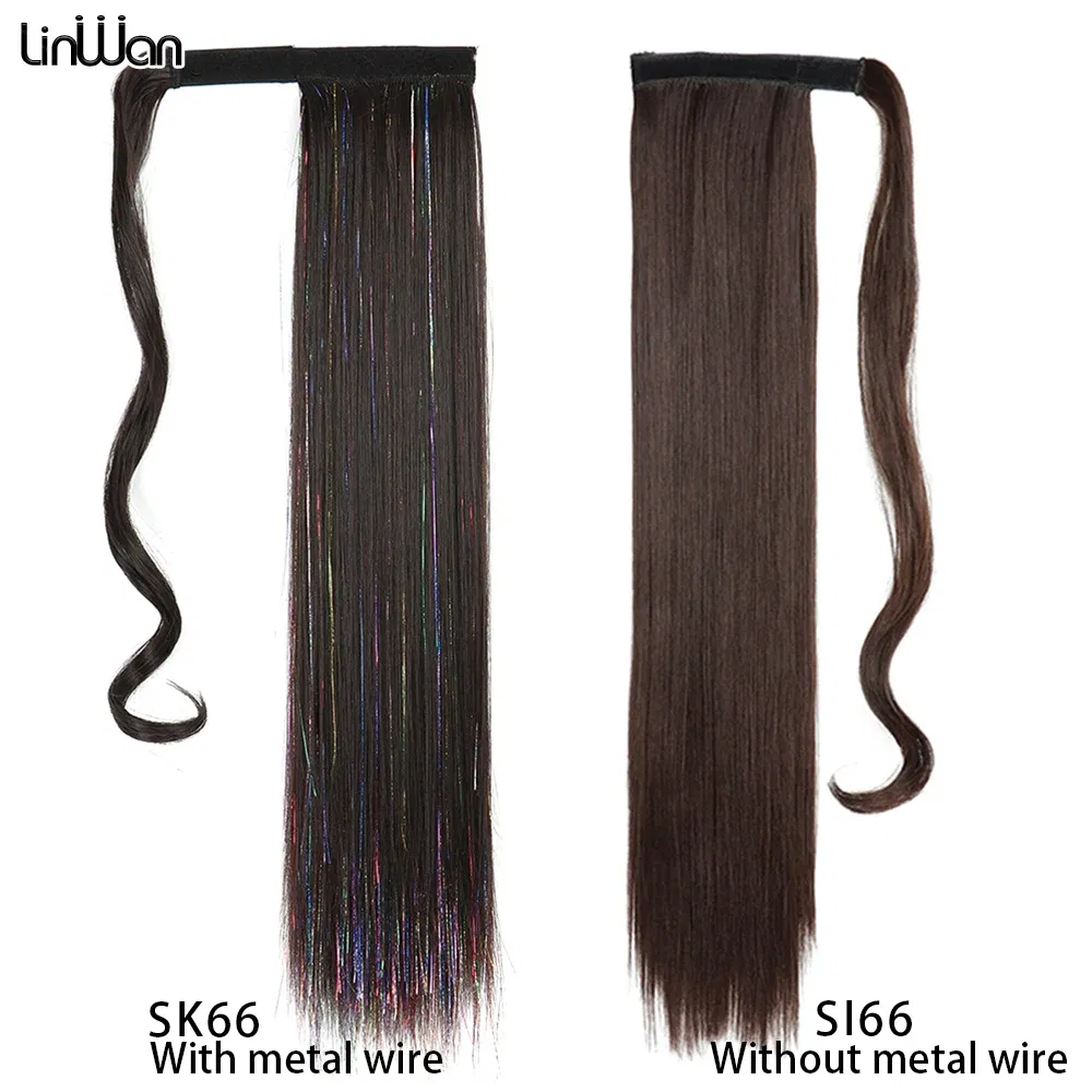 Color: #6 - LINWAN Synthetic Long Straight Wrap Around Clip In Ponytail Hair Extension Heat Reistan Pony Tail Fake Hair