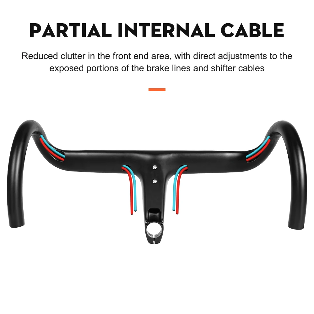 Color: light yellow - TOSEEK Carbon Handlebar Road Carbon handlebar Drop bar T800 Carbon Integrated Handlebar Di2 Bicycle Accessories Carbon Drop bar