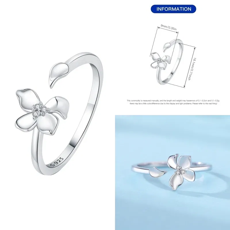 Gem Color: Cinnamon - 2024 Charm 925 Sterling Silver Crystal Open Rings For Women Simple Adjustable Fashion Wedding Engagement Party Gifts Jewelry
