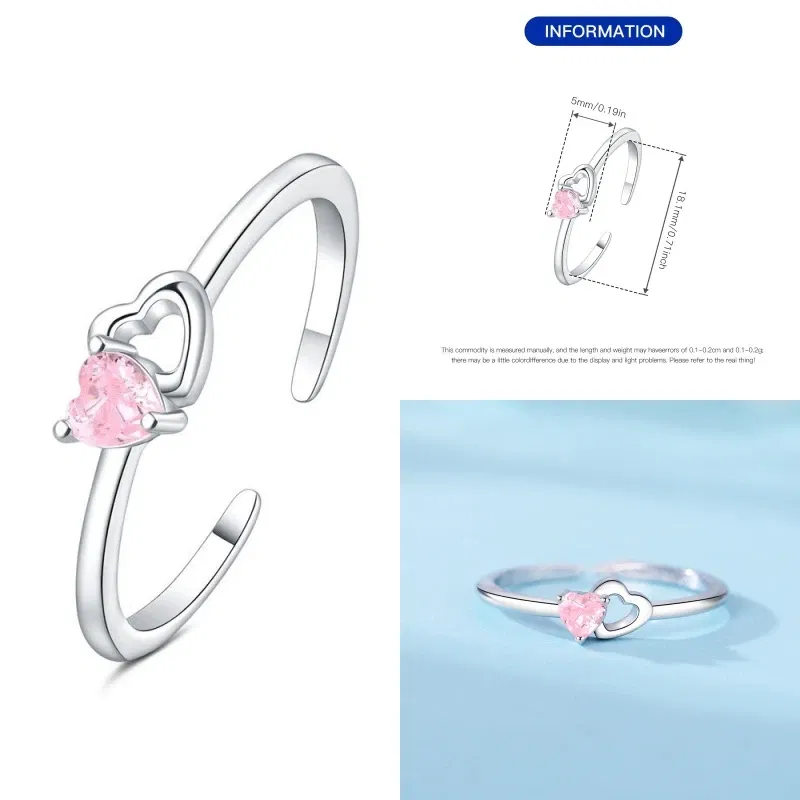Gem Color: Cinnamon - 2024 Charm 925 Sterling Silver Crystal Open Rings For Women Simple Adjustable Fashion Wedding Engagement Party Gifts Jewelry