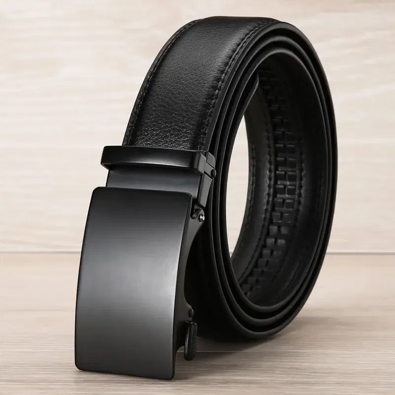 Color: black, Belt Length: 105CM - Famous Brand Business Belt Men Top Quality PU Luxury Leather Waist Strap Black Male Automatic Buckle Jeans Belts for Men