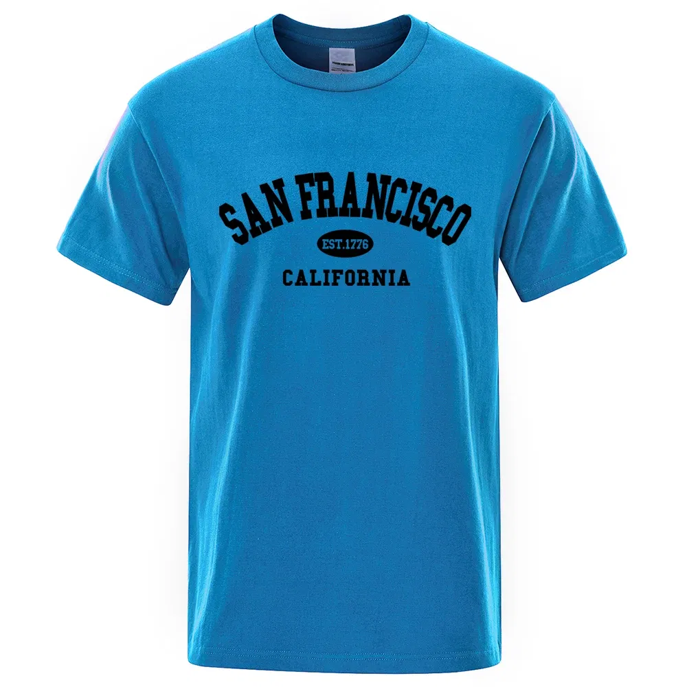 Color: Khaki, Size: M - Sanfrancisco Est.1776 California Letter T-Shirts Men Fashion Oversized Tops Summer Tshirt Loose Designer Luxury Tee Clothing