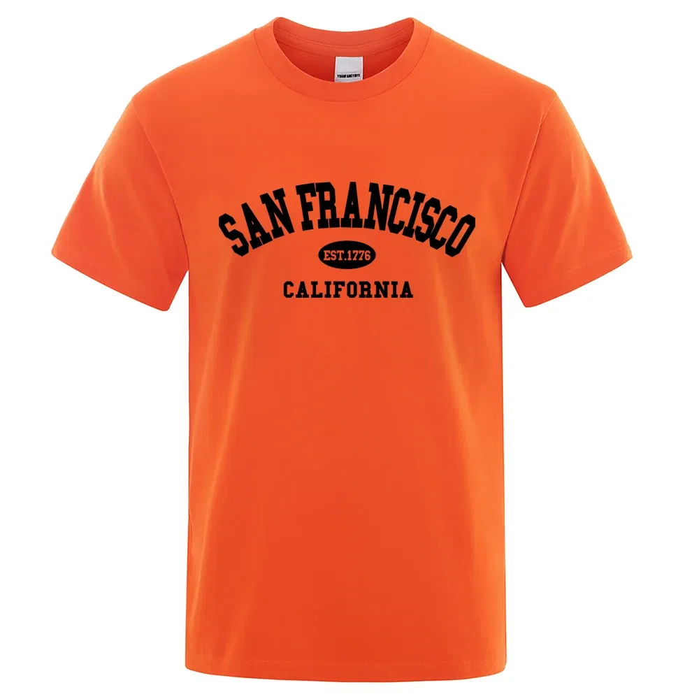 Color: Khaki, Size: M - Sanfrancisco Est.1776 California Letter T-Shirts Men Fashion Oversized Tops Summer Tshirt Loose Designer Luxury Tee Clothing