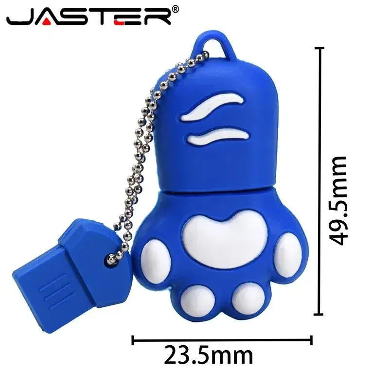 Capacity: 64GB, Color: WHITE - JASTER Cute Cat Claw USB Flash Drive 64GB Cartoon Memory Stick 32GB Creative Gift Pen Drive 16GB Pink Silicone External Storage
