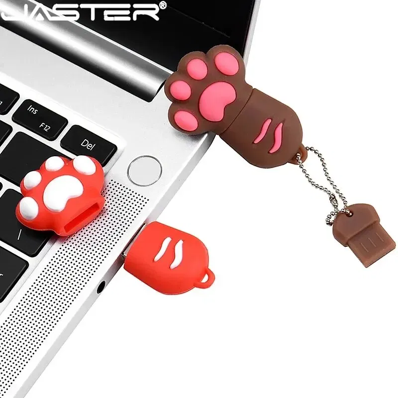 Capacity: 64GB, Color: WHITE - JASTER Cute Cat Claw USB Flash Drive 64GB Cartoon Memory Stick 32GB Creative Gift Pen Drive 16GB Pink Silicone External Storage