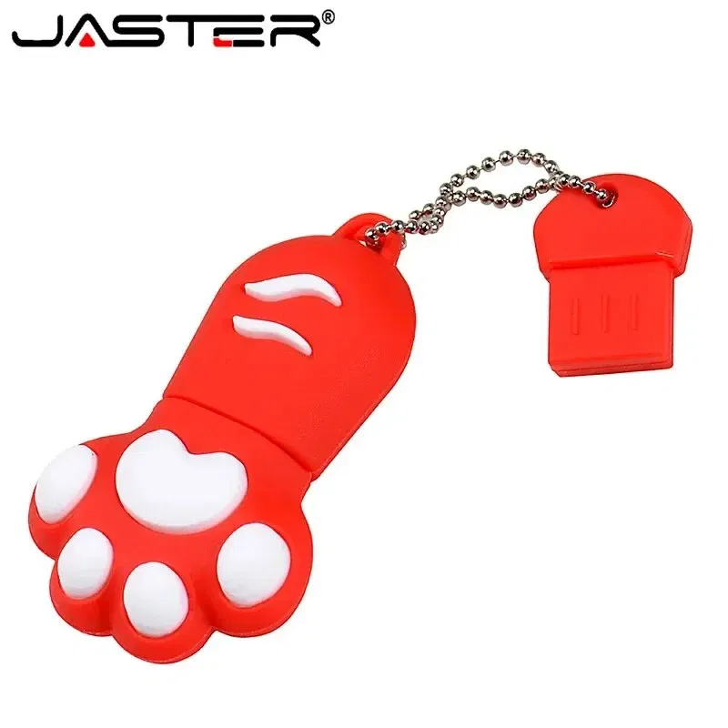 Capacity: 64GB, Color: WHITE - JASTER Cute Cat Claw USB Flash Drive 64GB Cartoon Memory Stick 32GB Creative Gift Pen Drive 16GB Pink Silicone External Storage