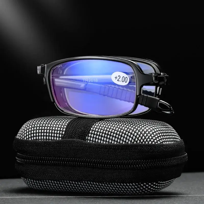 Frame Color: Black, Eye Prescription: +100 - Folding Reading Glasses Women's Presbyopia Glasses Ultra Light Fashionable Portable Anti Blue Light Men's TR90 Eyewears Glasses