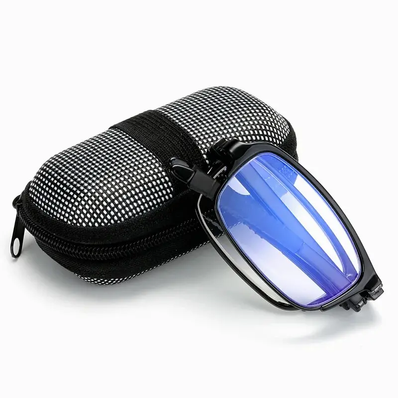 Frame Color: Black, Eye Prescription: +100 - Folding Reading Glasses Women's Presbyopia Glasses Ultra Light Fashionable Portable Anti Blue Light Men's TR90 Eyewears Glasses