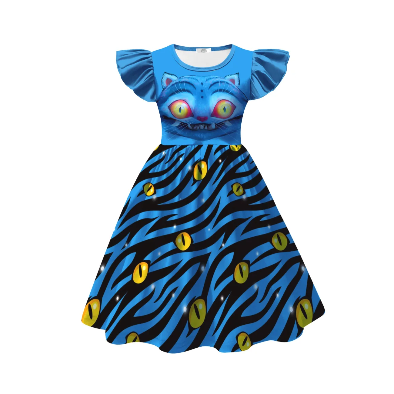Color: Beige, Kid Size: 4T - Festival Children Carnival Masquerade Elegant Party Kids Clothes Fashion Girls KPop Demon Hunter Tiger Print Dress for 3-14Years