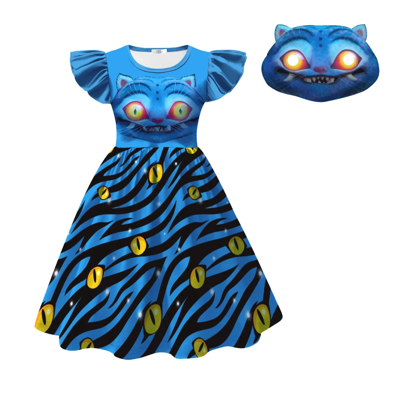 Color: Beige, Kid Size: 4T - Festival Children Carnival Masquerade Elegant Party Kids Clothes Fashion Girls KPop Demon Hunter Tiger Print Dress for 3-14Years