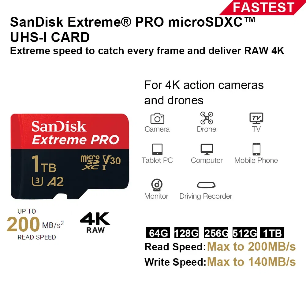 Capacity: 512MB - SanDisk Micro SD Memory Card 100% Original C10 U1 U3 4K HD Trans Flash Cards for Camera GoPro DJI Nintendo Switch MicroSDXC Card