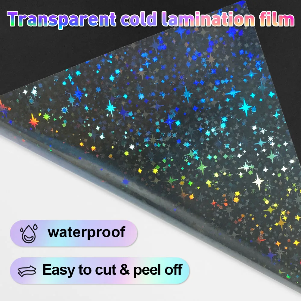 Color: green - 10 Sheets Cold Laminating Film Paper A4 Sheet Self Adhesive Sticker Protect Photo Waterproof Transparent Star Lamination Film