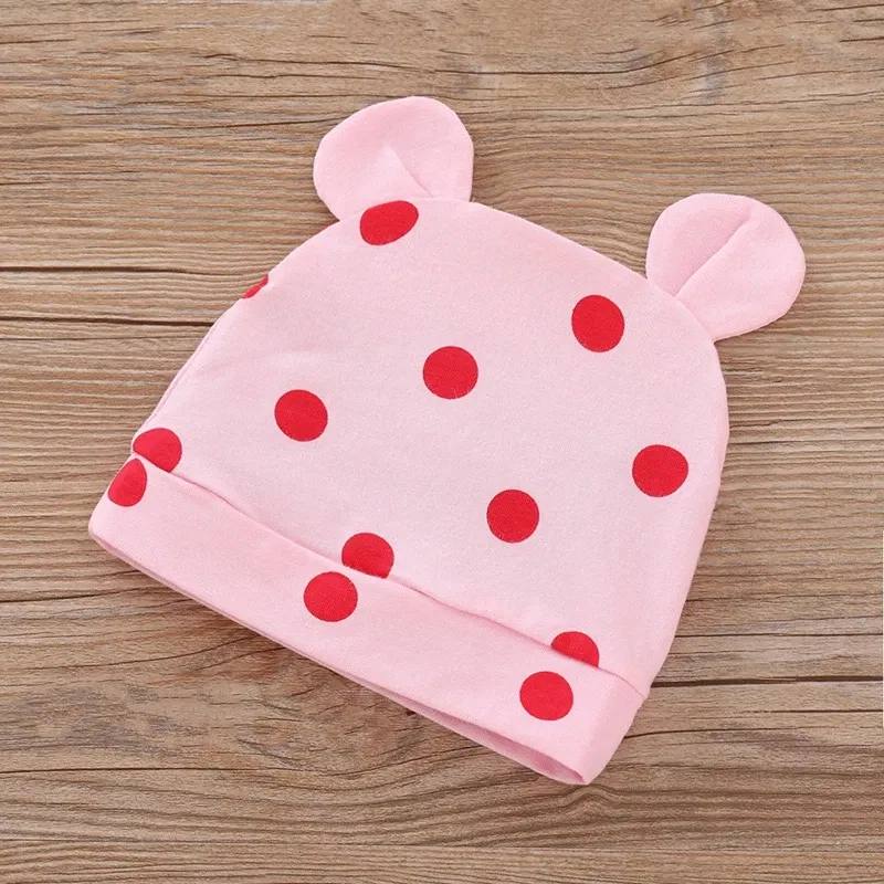 Color: Beige, Kid Size: 6M - Spring Fall Cotton Newborn Baby Girl Clothes 0-3 Months Polka Dot Unisex Infant Clothes Set Boy 3-piece Clothing With Hat