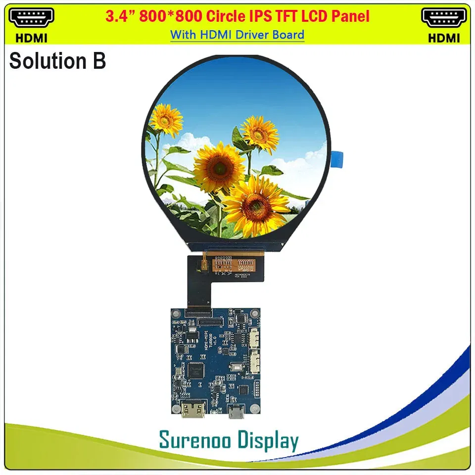Color: Red - 3.4" Inch HDMI-Compatible 800*800 Double Dual Round Circle Circular IPS TFT LCD Module Screen Display Panel LCM TM034XVZP01