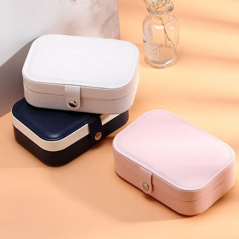Color: black - 2023 Portable Jewelry Box Jewelry Organizer Display Travel Jewelry Case Boxes Button Leather Storage Zipper Jewelers Joyero