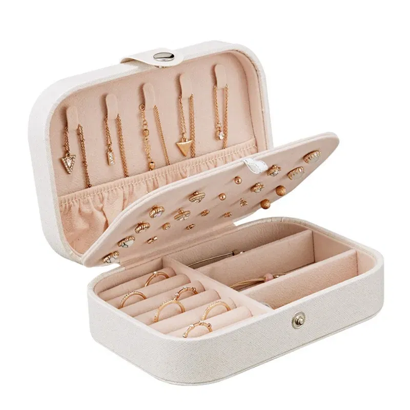 Color: black - 2023 Portable Jewelry Box Jewelry Organizer Display Travel Jewelry Case Boxes Button Leather Storage Zipper Jewelers Joyero